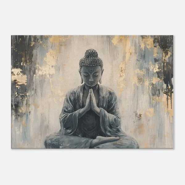 Plakat Budda Biało-Złoty Minimalizm Zen Jasnożółty