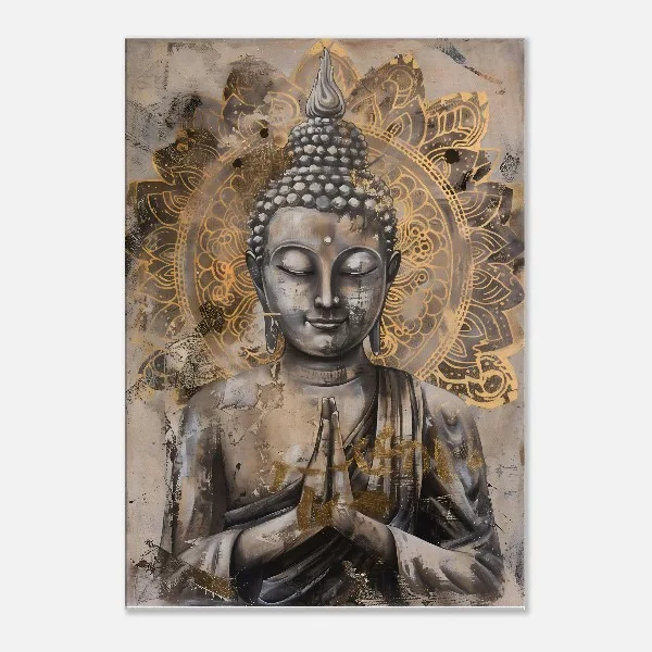 Plakat Budda Biało-Złoty Minimalizm Zen Pomarańczowy