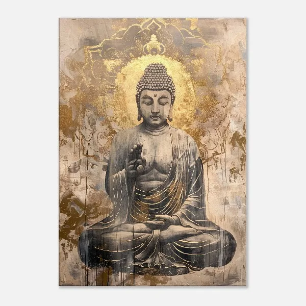 Plakat Budda Biało-Złoty Minimalizm Zen żółty