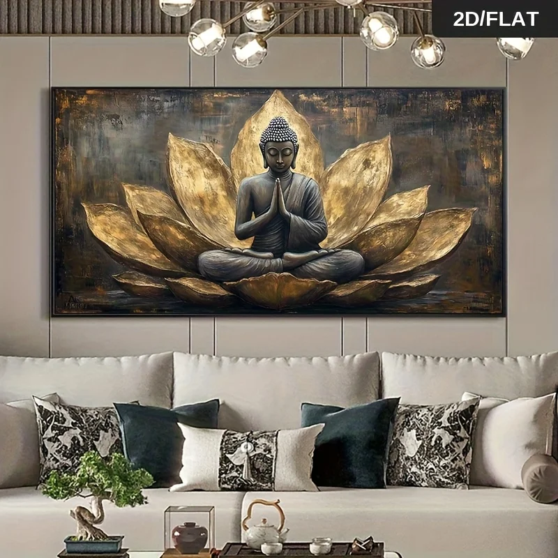 Plakat Budda i kwiat lotosu zen Biały