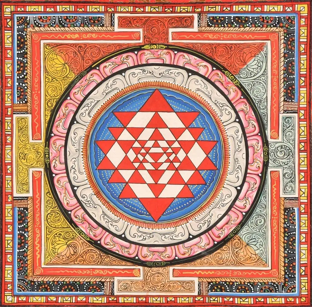 Budda i Mandala - plakat Thangka vintage Biały