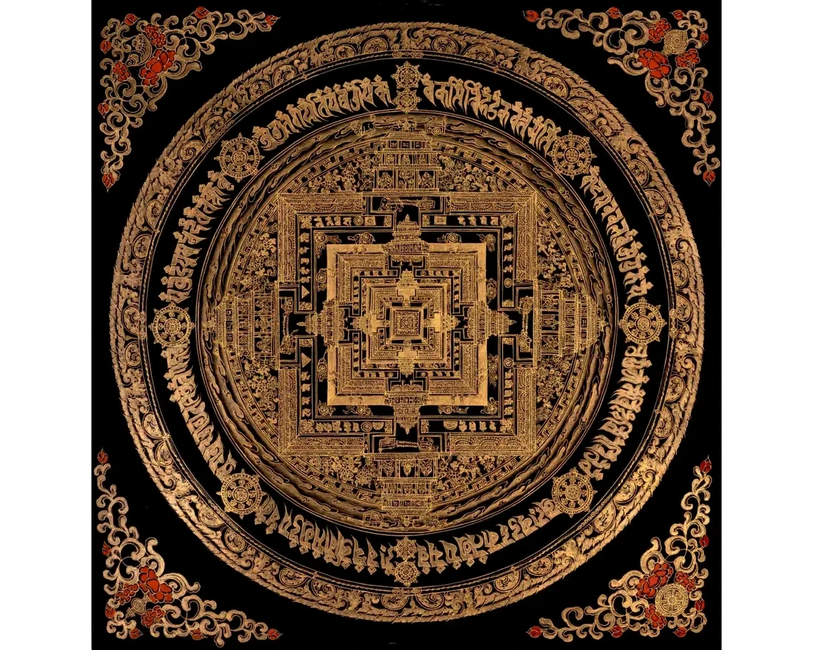 Budda i Mandala - plakat Thangka vintage Jasnożółty
