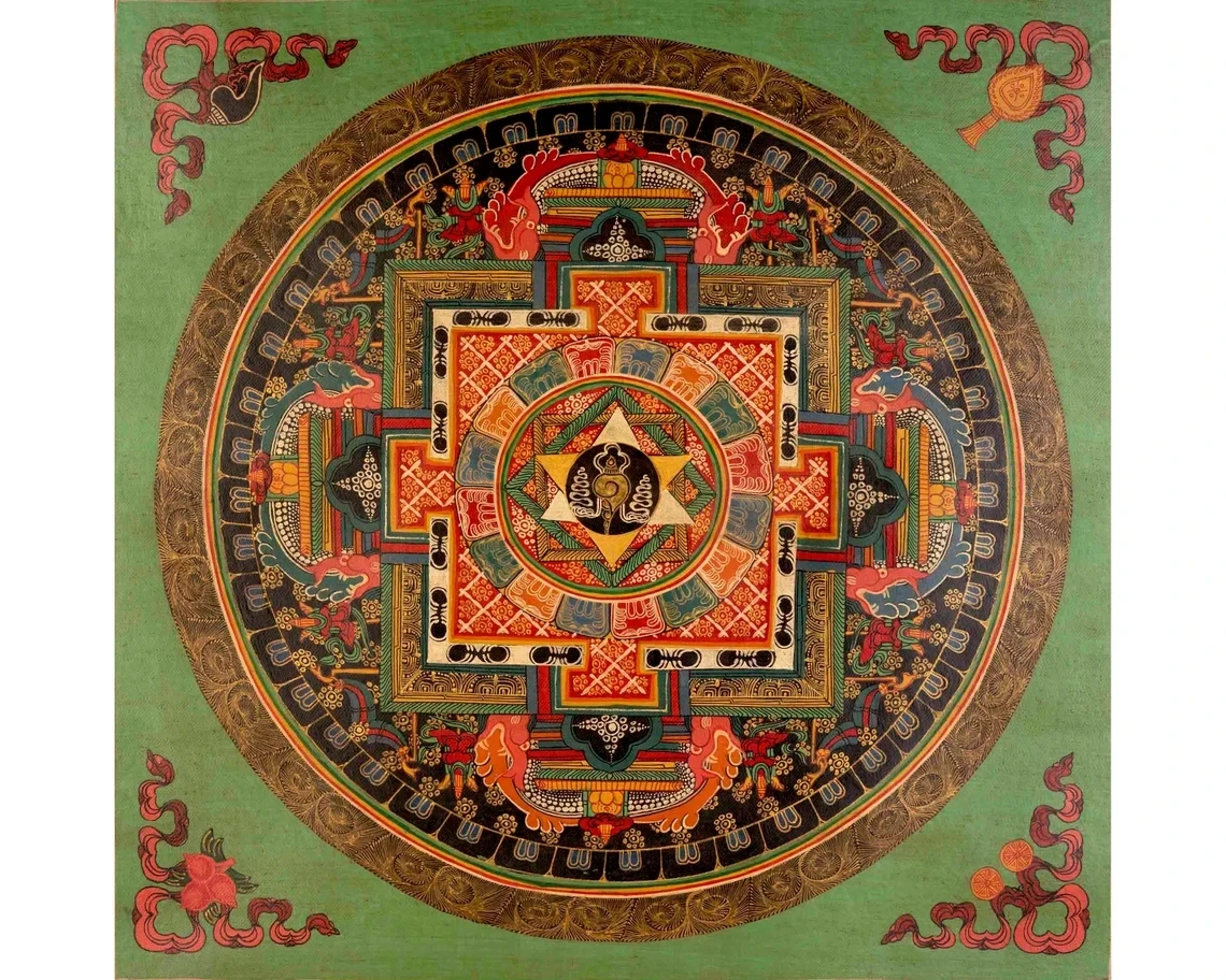 Budda i Mandala - plakat Thangka vintage Jasny