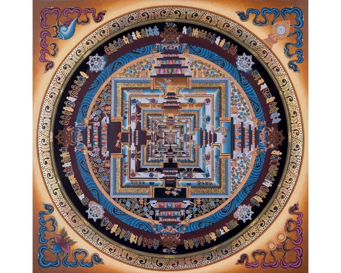 Budda i Mandala - plakat Thangka vintage Pomarańczowy