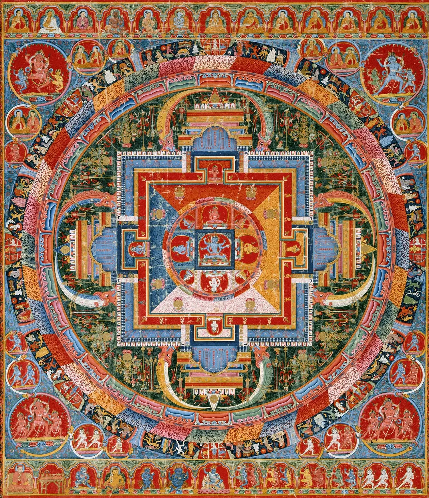 Budda i Mandala - plakat Thangka vintage śliwka