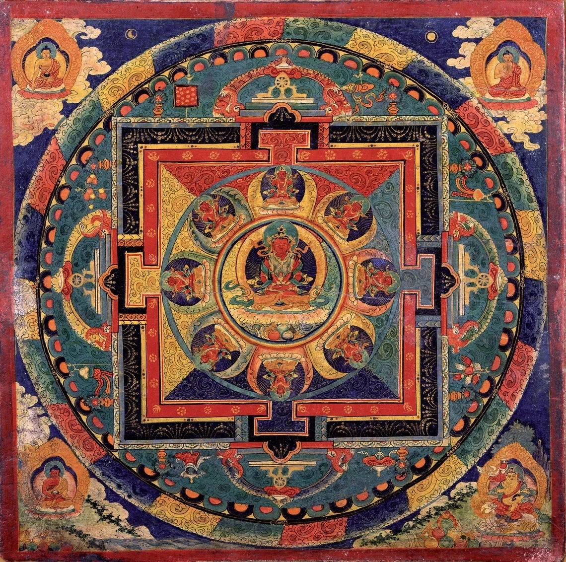 Budda i Mandala - plakat Thangka vintage Zielony
