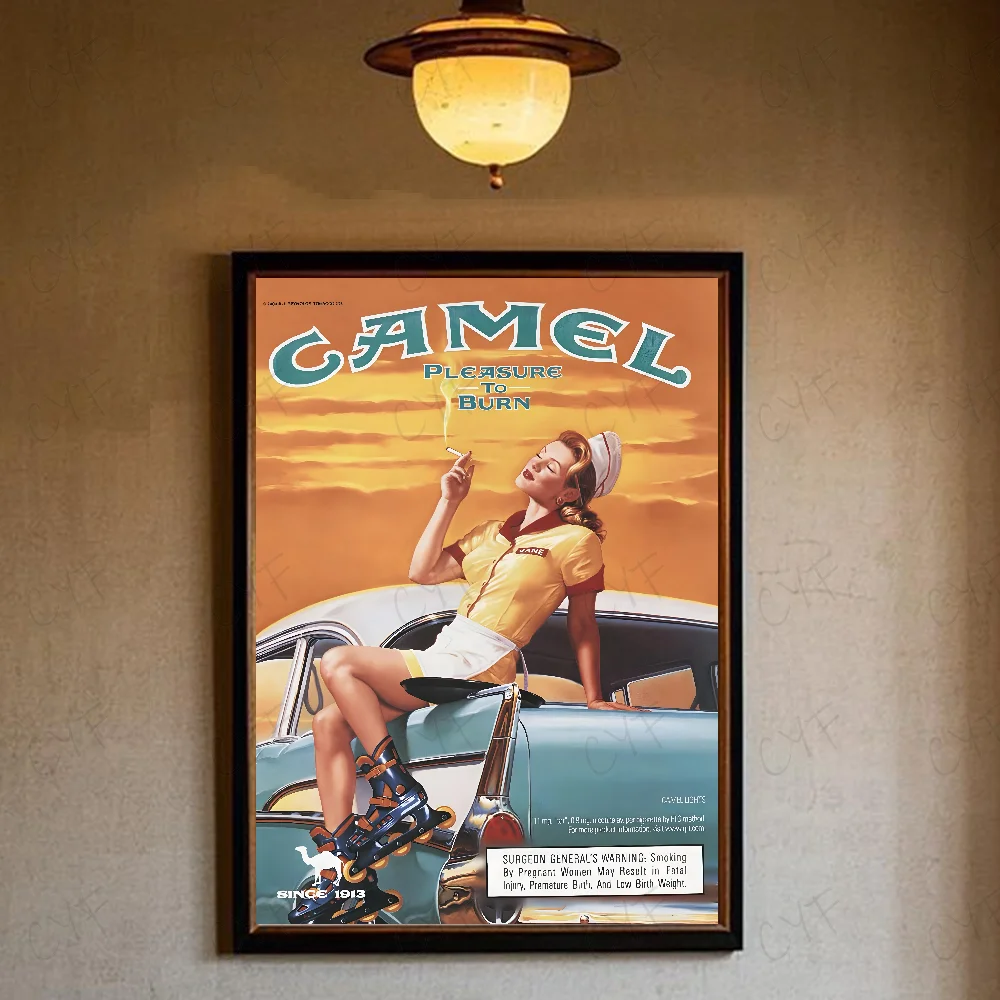 Camel - klasyczny plakat reklamowy w stylu vintage Szary