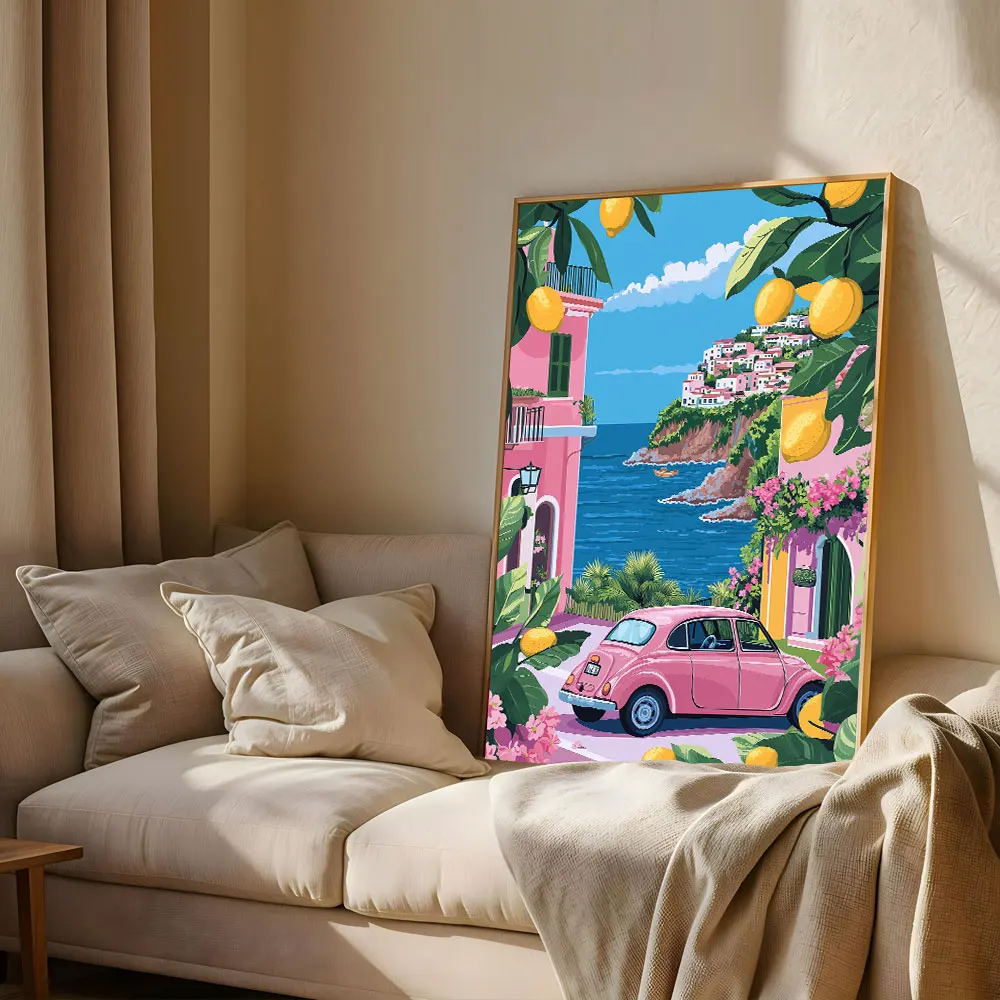 Plakat Capri cytryny La Dolce Vita Jasnoszary
