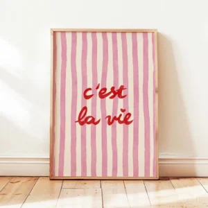 Plakat C'est La Vie różowe paski retro Wzór 1