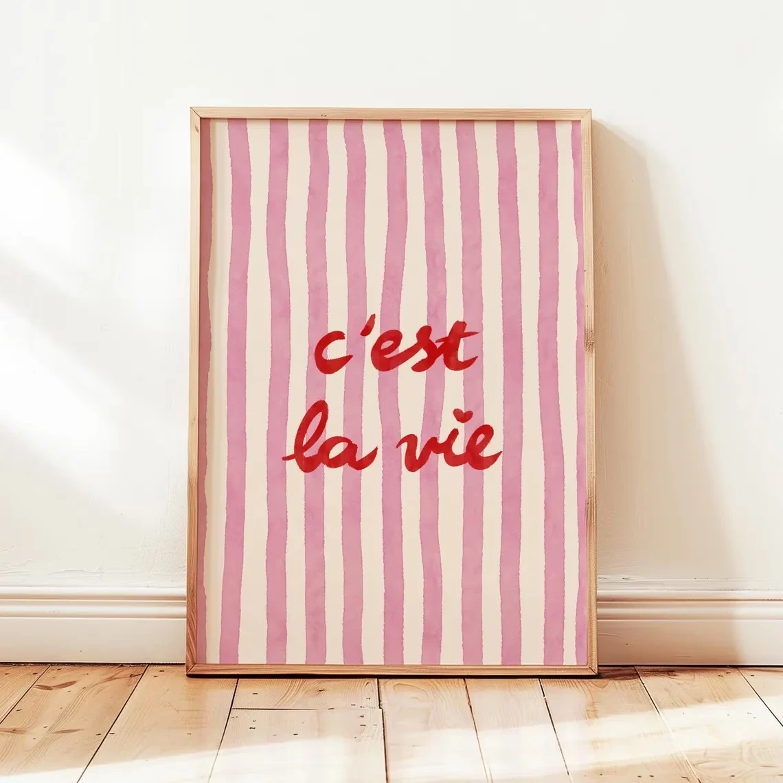 Plakat C'est La Vie różowe paski retro Wzór 1