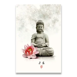 Plakat w stylu chińskim - kwiaty i Budda Wzór 1
