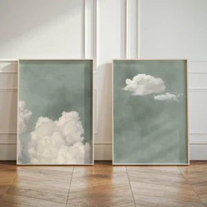 Szałwiowa zieleń – chmury i niebo, zestaw 2 plakatów 2pcs