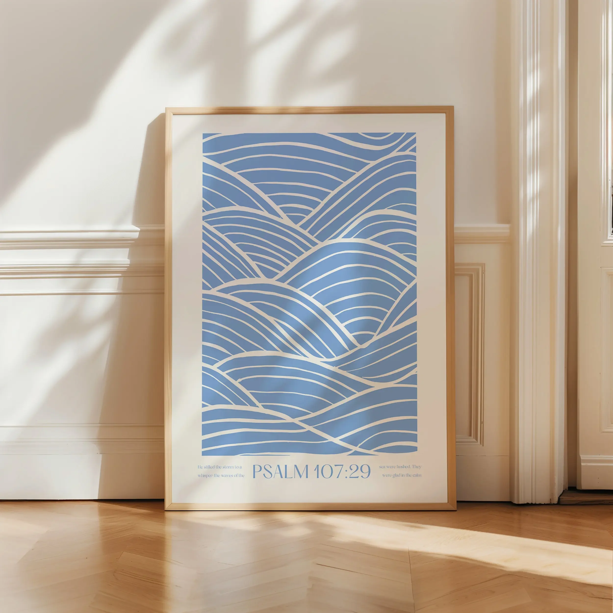 Plakat coastal z morskimi falami, ptakami i rybami Jasnożółty