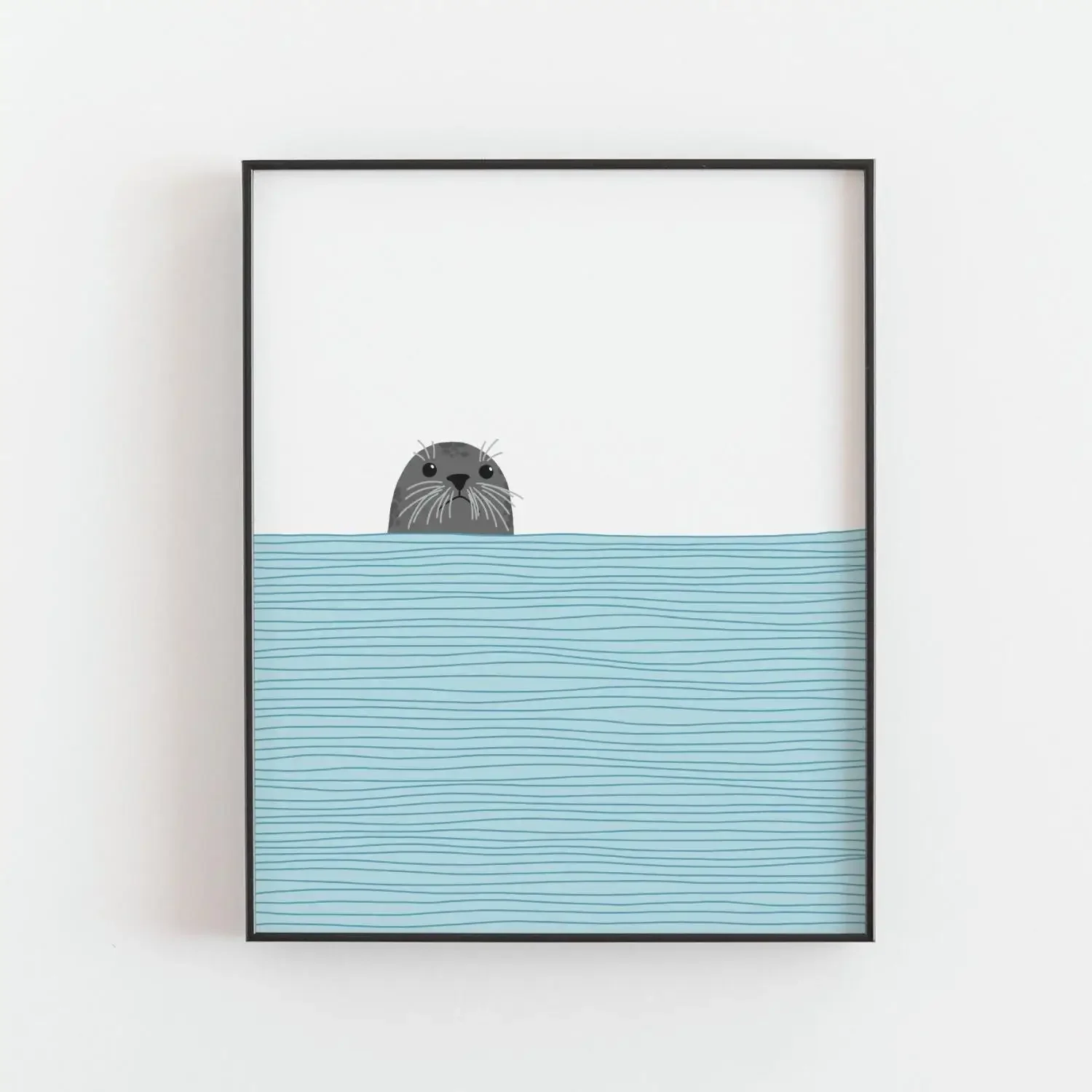 Plakat coastal z morskimi falami, ptakami i rybami Wielo