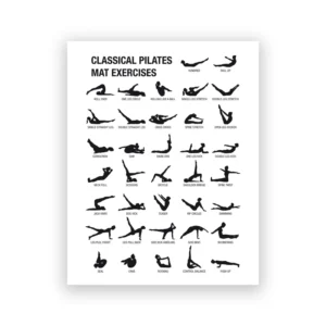 Plakat schemat ćwiczeń Pilates Biały