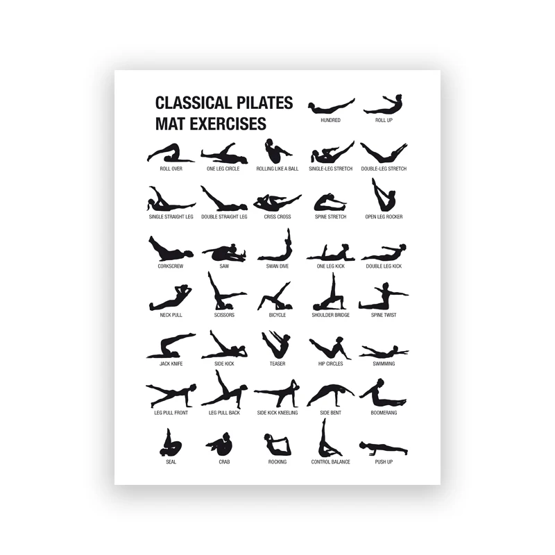 Plakat schemat ćwiczeń Pilates Biały