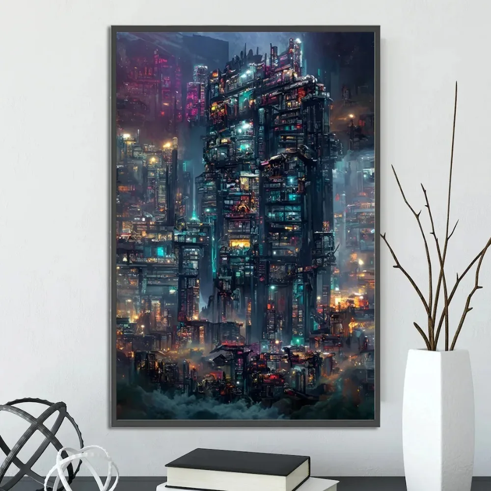 Plakat Cyberpunk City – futurystyczne miasto Wzór 10