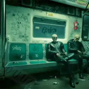 Neonowy plakat miasta nocą Cyberpunk Retro Biały