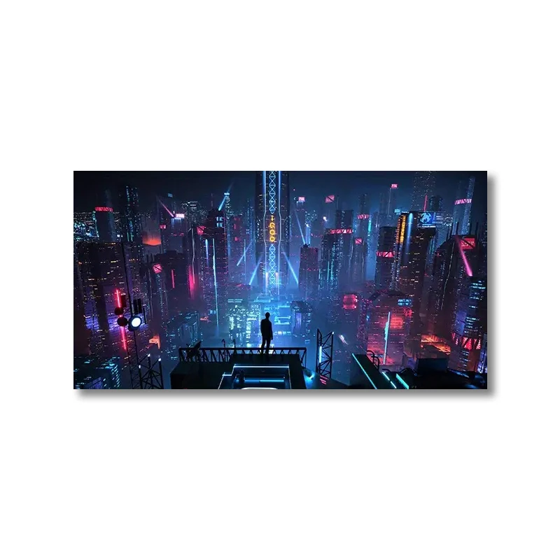 Plakat cyberpunk neonowe miasto nocą sci-fi Zielony