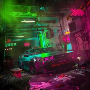 Plakat Cyberpunk neonowe miasto nocą Wzór 1