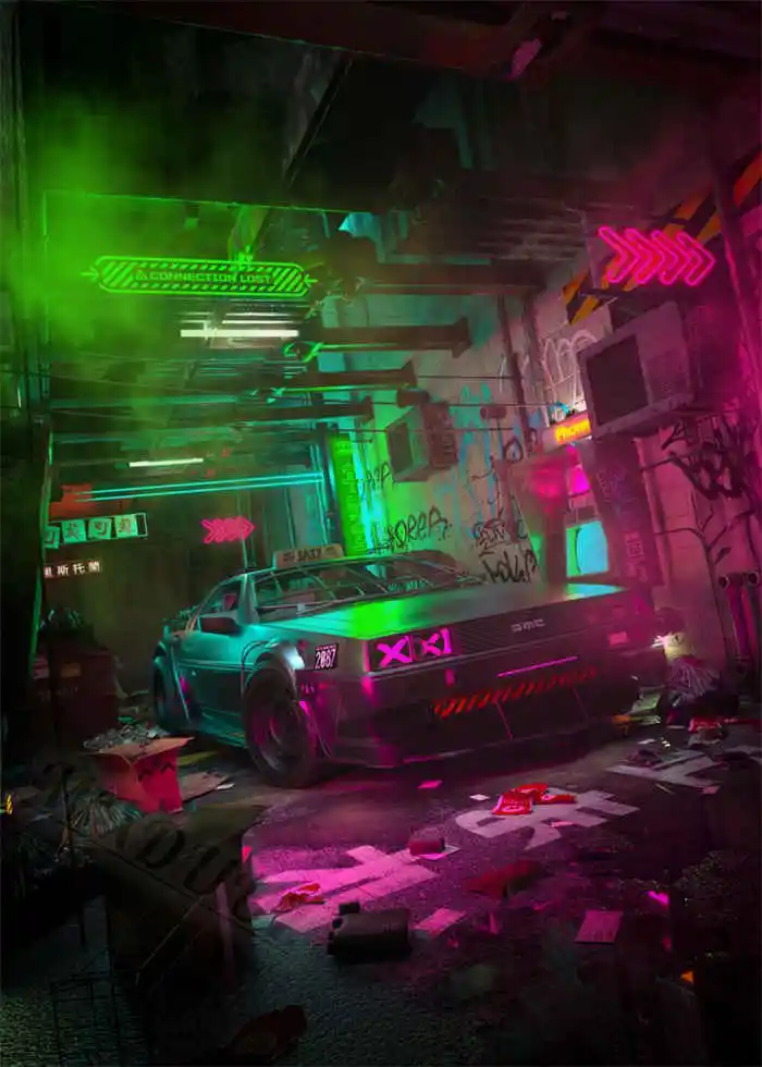 Plakat Cyberpunk neonowe miasto nocą Wzór 1