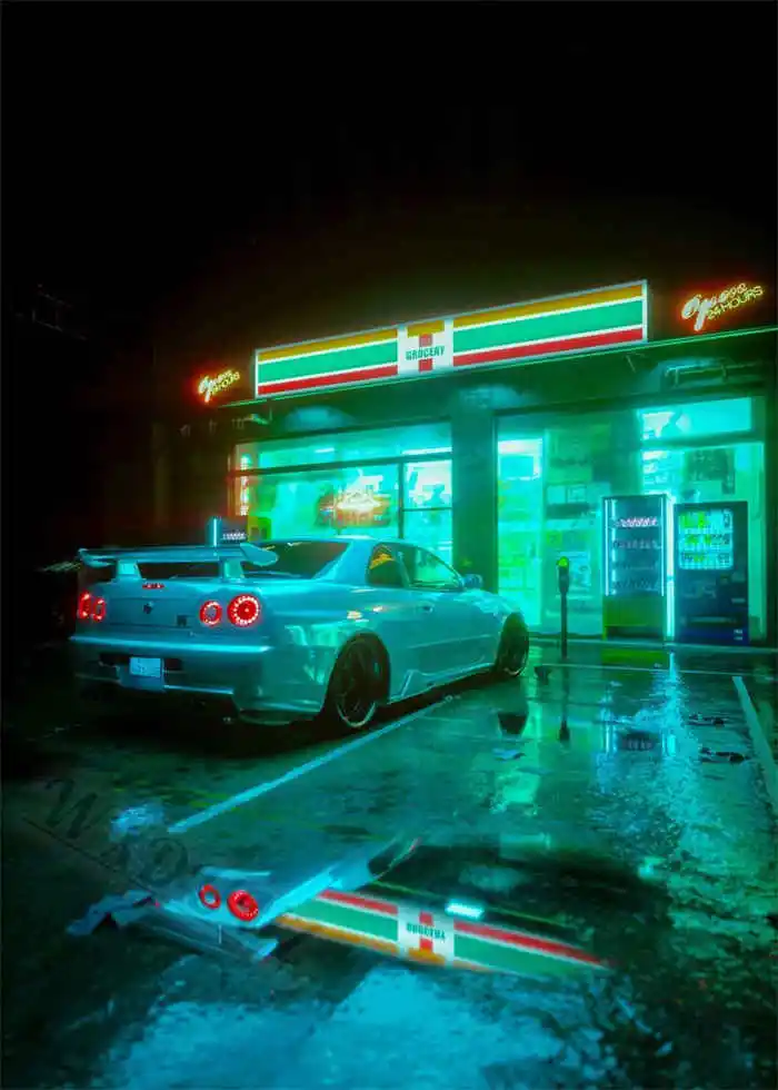 Plakat Cyberpunk neonowe miasto nocą Wzór 2