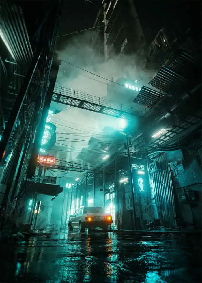 Plakat Cyberpunk neonowe miasto nocą Wzór 5