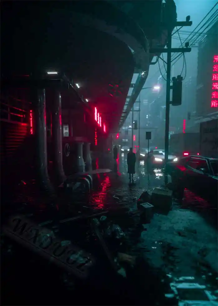 Plakat Cyberpunk neonowe miasto nocą Wzór 6