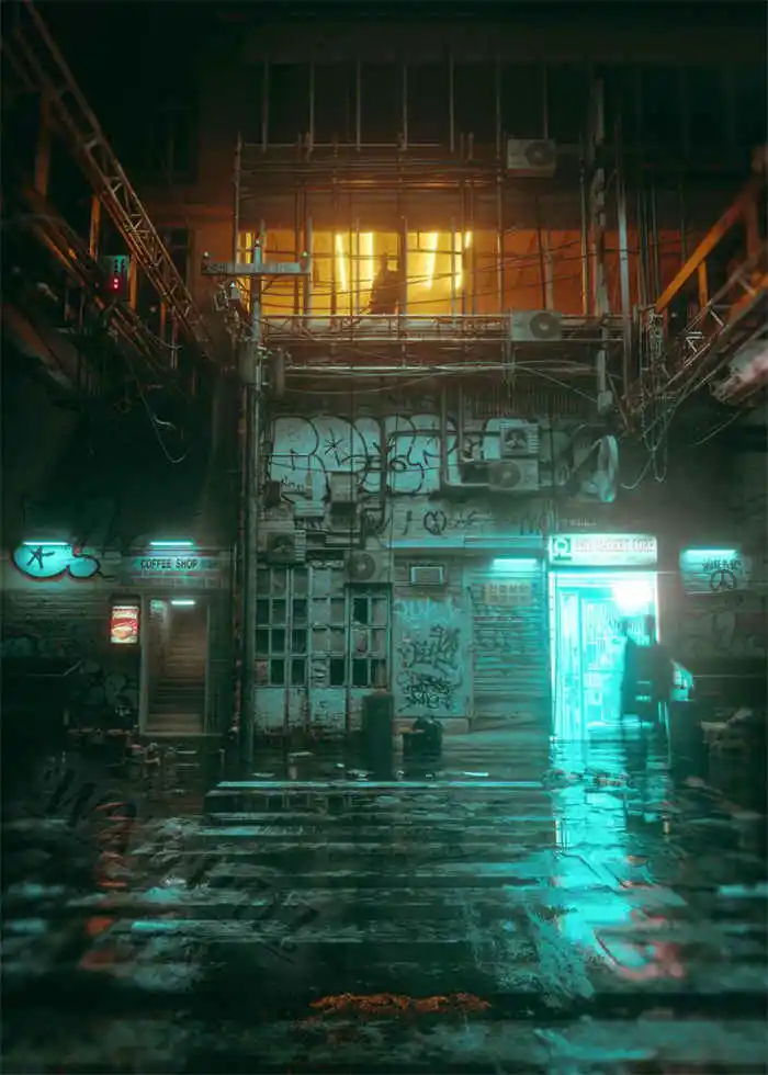 Plakat Cyberpunk neonowe miasto nocą Wzór 7