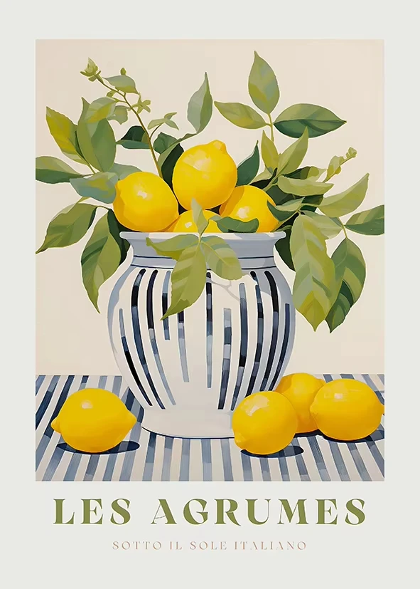 Plakat drzewo cytrynowe i oliwne Kawa