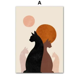 Plakat czarne koty boho - minimalistyczna grafika do salonu Wzór 1