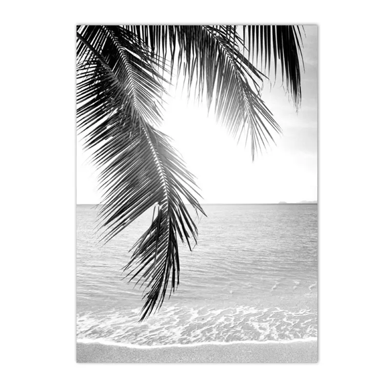 Plakat czarno-biała plaża z palmami Wzór 2