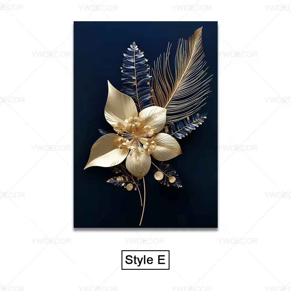 Czarno-złote liście - luksusowy plakat botaniczny Fioletowy