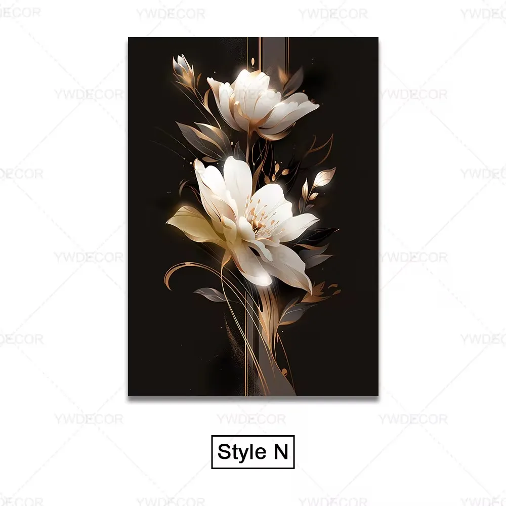 Czarno-złote liście - luksusowy plakat botaniczny Fioletowy/фиолетовый