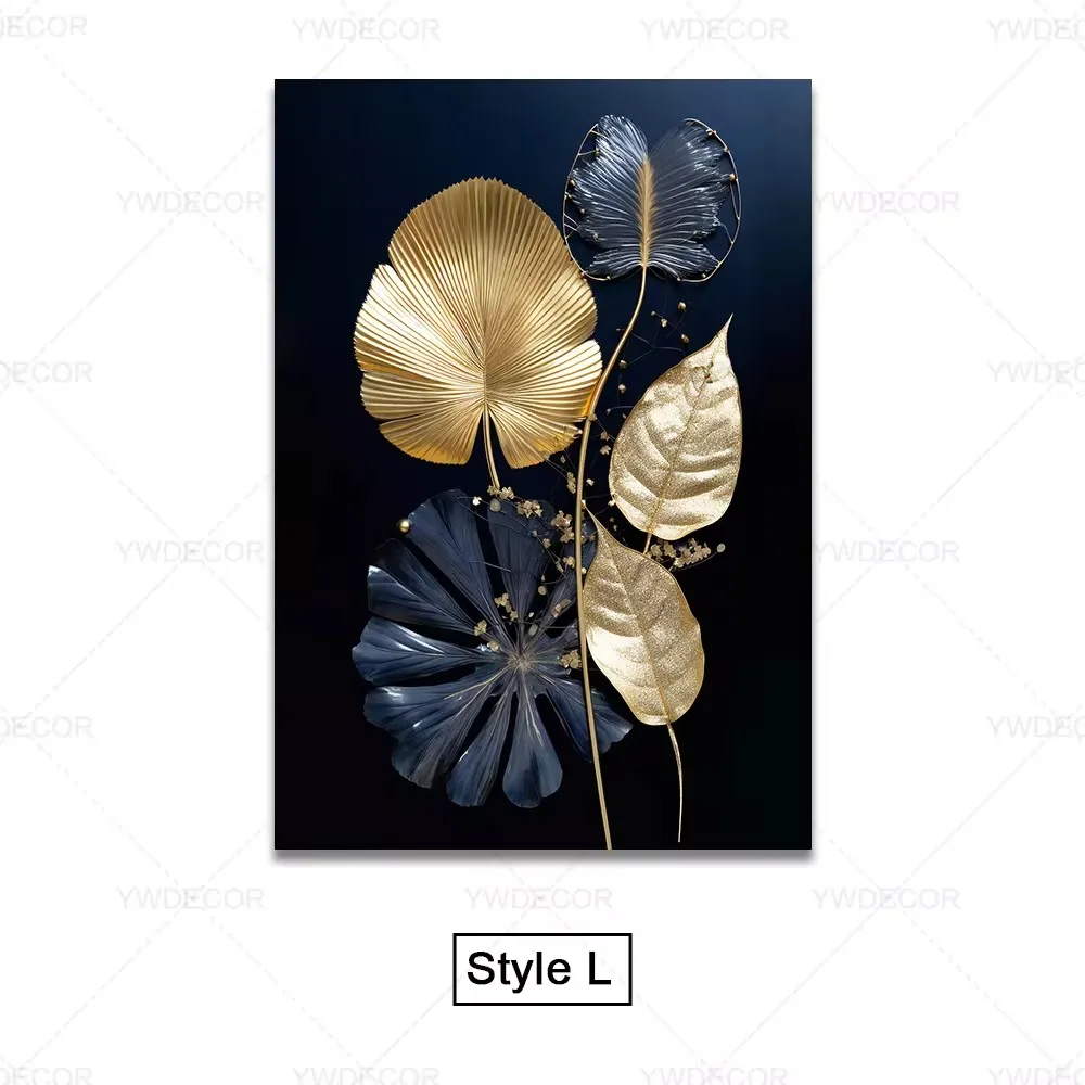Czarno-złote liście - luksusowy plakat botaniczny Jasnozielony