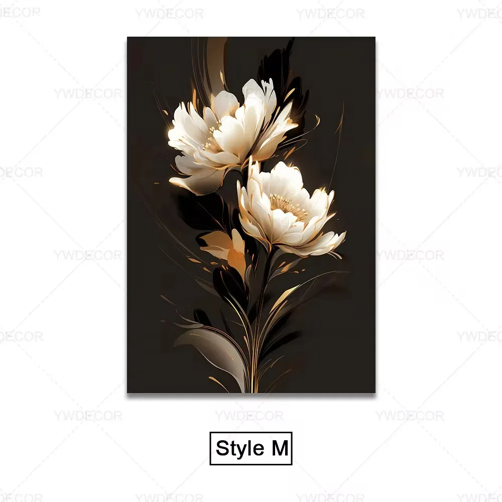 Czarno-złote liście - luksusowy plakat botaniczny Jasnożółty