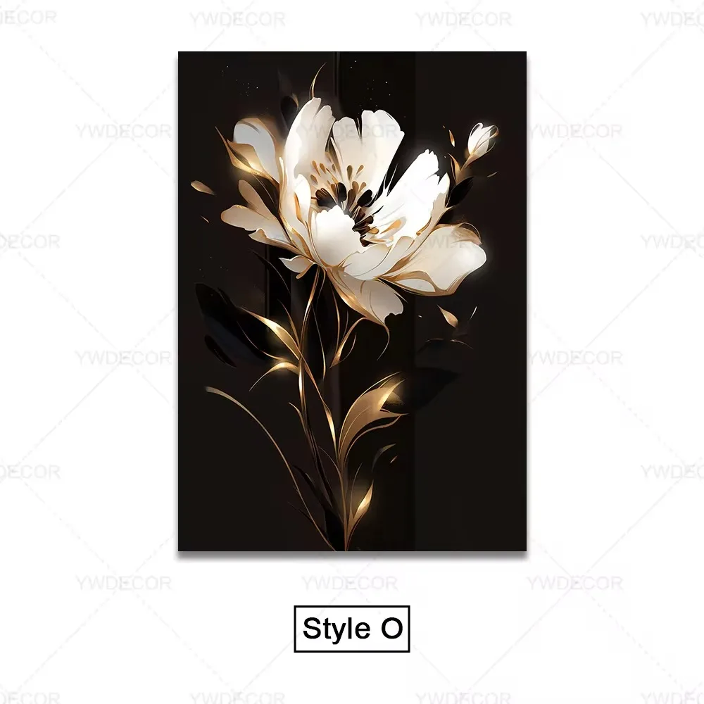 Czarno-złote liście - luksusowy plakat botaniczny Pomarańczowy