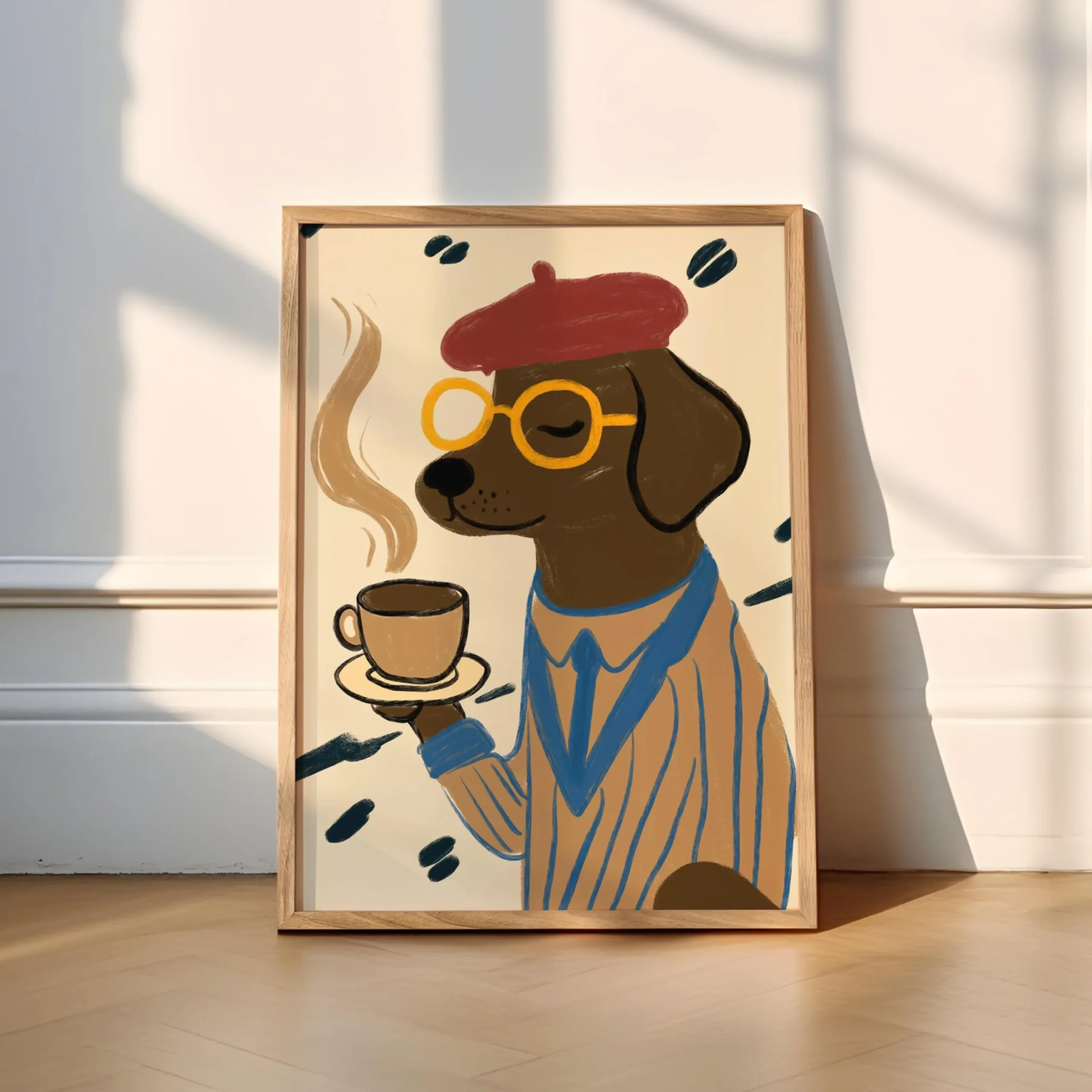 Plakat czarny kot Bonjour Mon Amour Beżowy