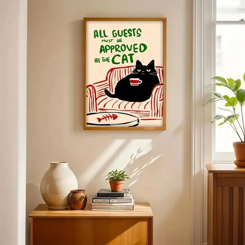 Plakat czarny kot Bonjour Mon Amour Głęboki niebieski