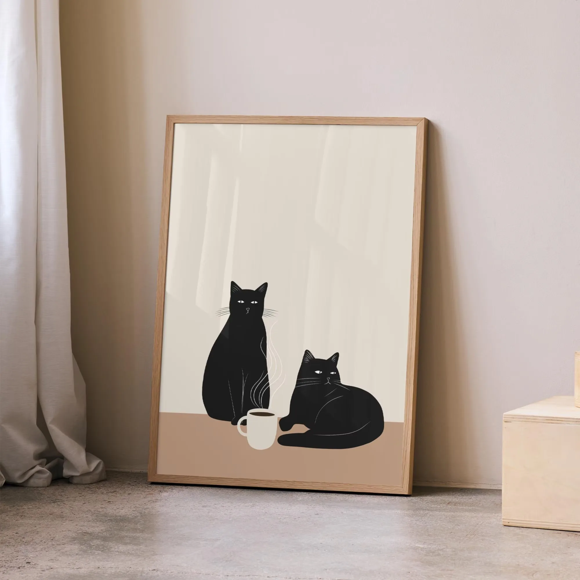 Plakat Bonjour Mon Amour z czarnym kotem Wzór 8