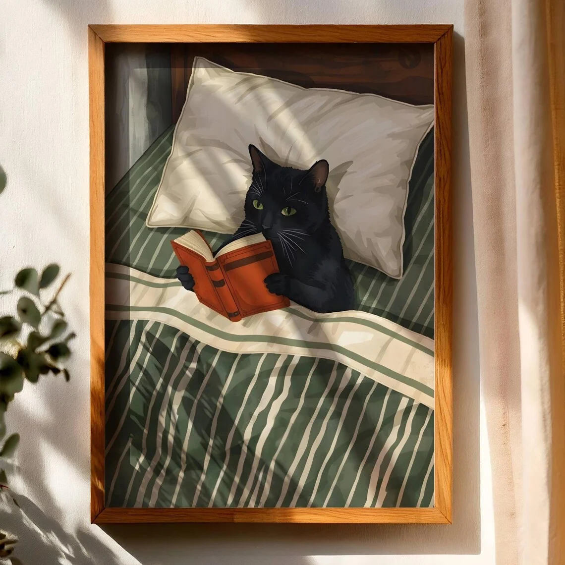 Plakat czarny kot czytający książkę Wzór 5