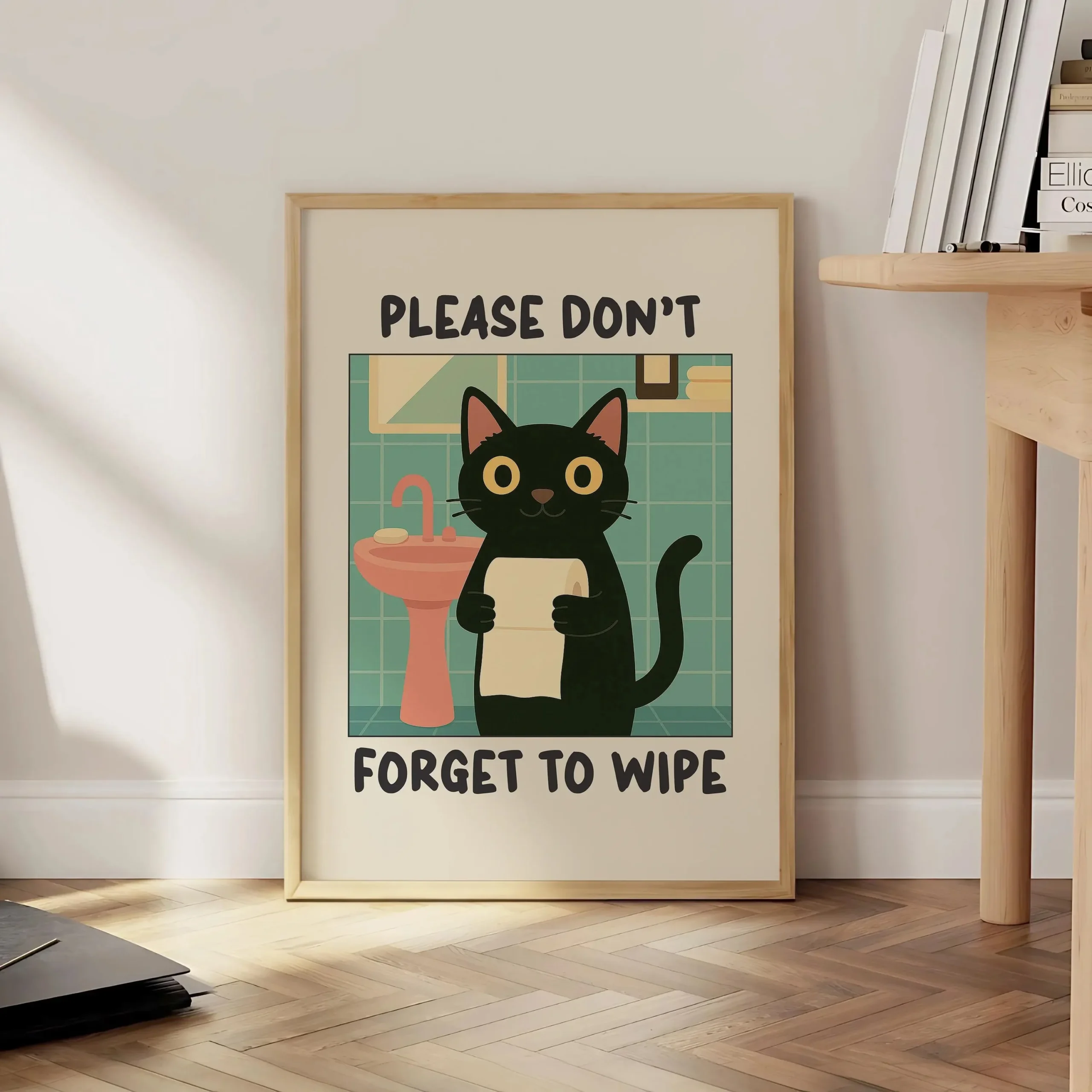 Plakat Czarny Kot do lazienki - Zmyj Lapy Wzór 5