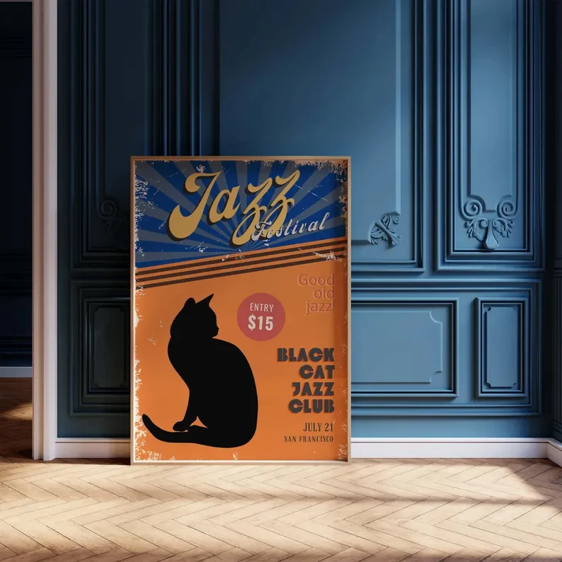 Plakat czarny kot przy fortepianie Wzór 4