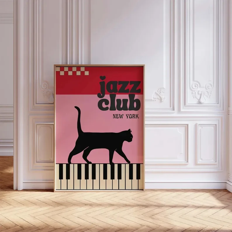 Plakat czarny kot przy fortepianie Wzór 5