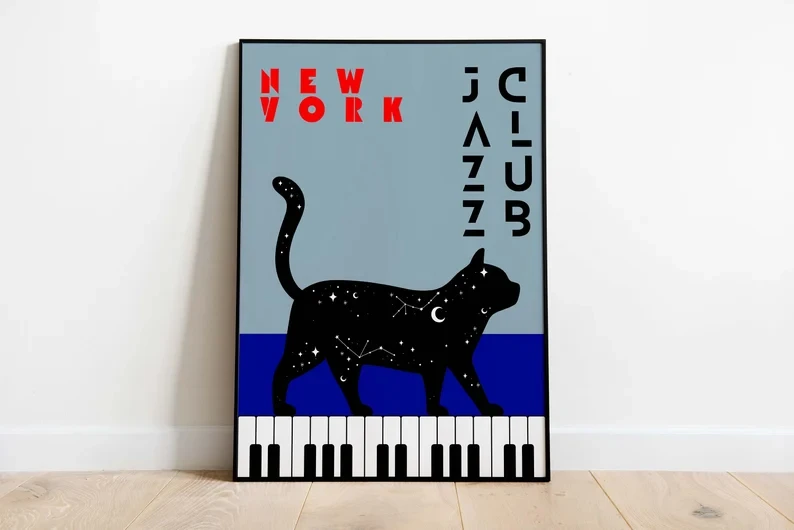 Plakat czarny kot przy fortepianie Wzór 6