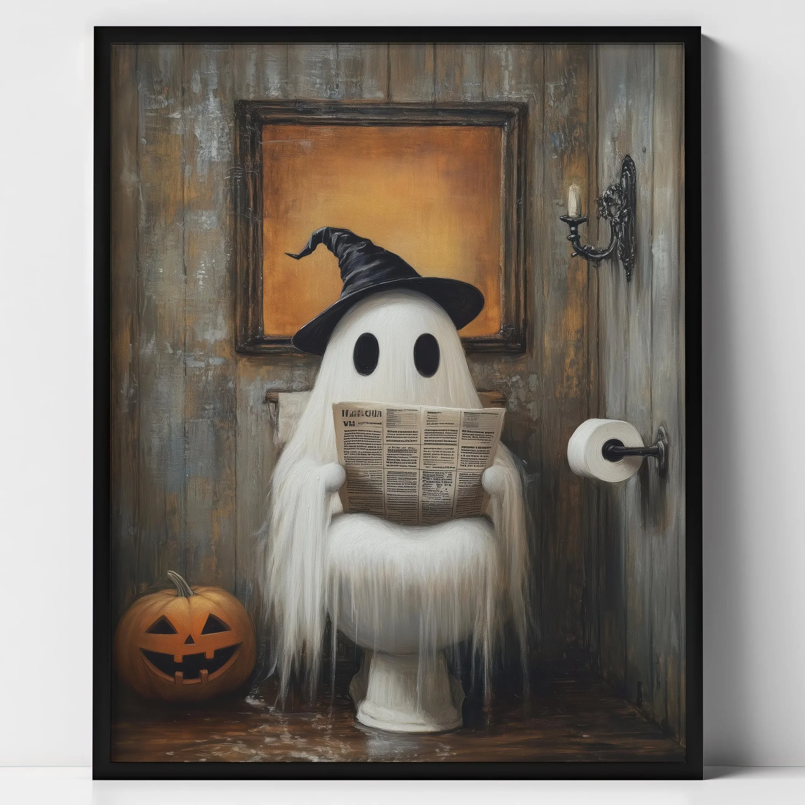 Czarny kot na miotle - plakat Halloween Fioletowy