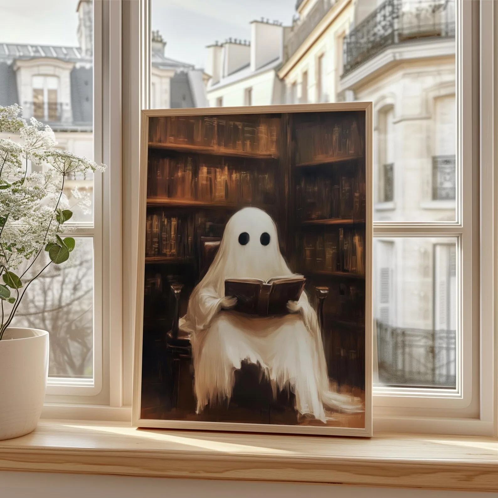 Czarny kot na miotle - plakat Halloween Jasnozielony
