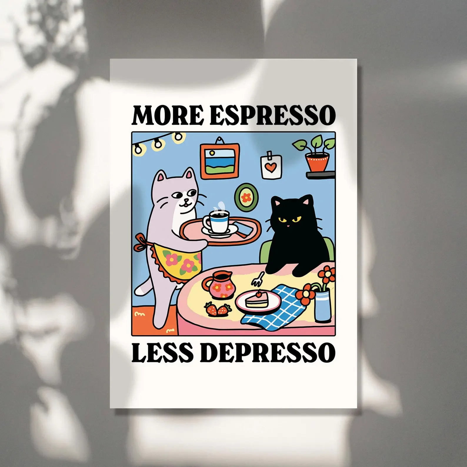 Plakat czarny kot More Espresso Less Depresso Wzór 4