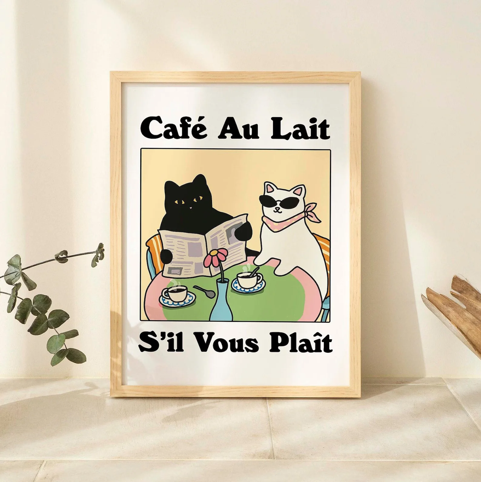 Plakat czarny kot More Espresso Less Depresso Wzór 6