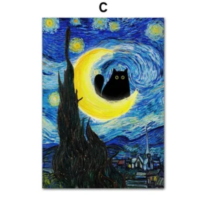 Plakat z czarnym kotem w stylu Matisse Wzór 1